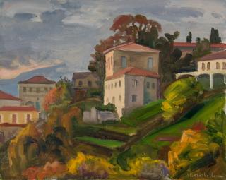 Portaria, Evening View, The Familiar Theme — Oil painting, Canvas, 40.00×50.00cm — Theodoros Markellos